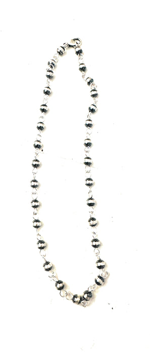 Navajo Sterling Silver Beaded Rosary Style Necklace 16”