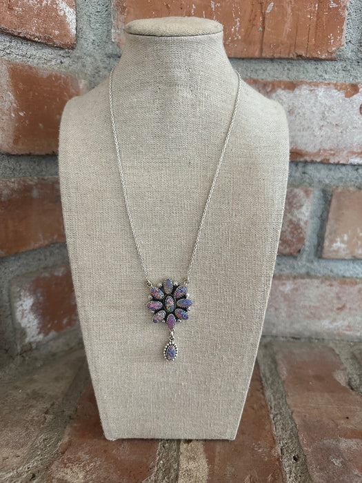 Blooming Cluster Handmade Sterling Silver & Purple Fire Opal Necklace