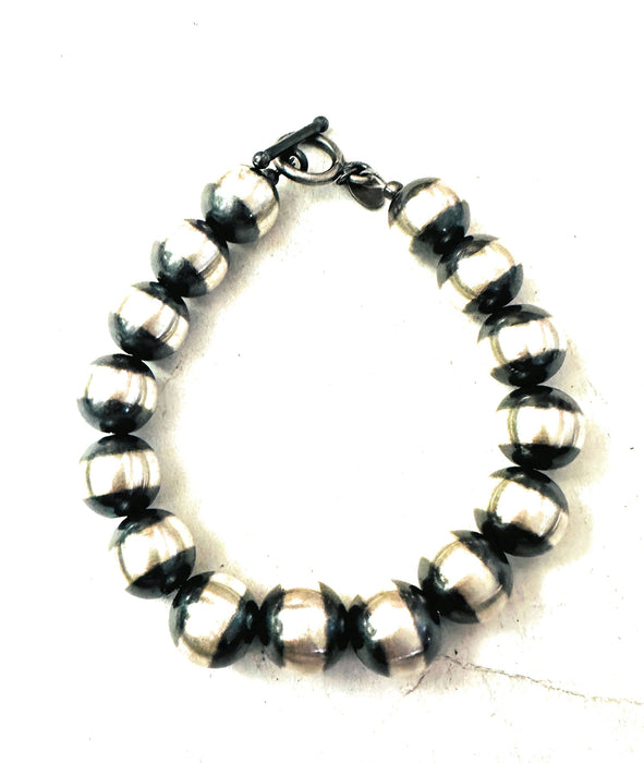 Navajo 12mm Sterling Silver Pearl Beaded Bracelet