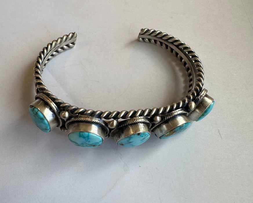 Navajo Sterling Silver & Turquoise 5 Stone Cuff Bracelet By B Johnson