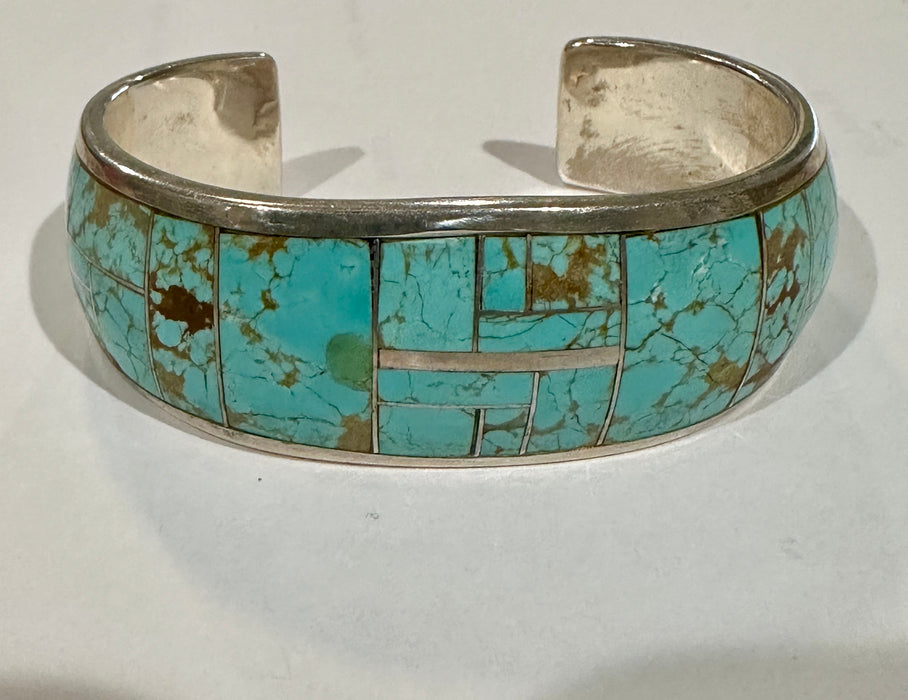 Navajo Turquoise 8 & Sterling silver 7/8” Wide Cuff Bracelet