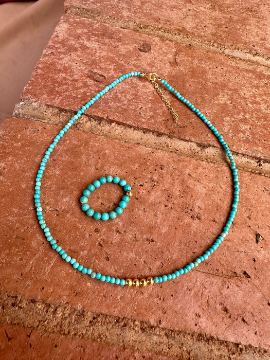 “The Golden Collection” VENICE NECKLACE Handmade Turquoise Beaded 14k Gold Plated Beaded Necklace