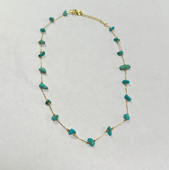 “The Golden Collection” Wild Storm Handmade Natural Turquoise Beaded 14k Gold Plated Necklace