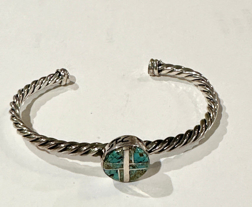 Navajo Turquoise 8 & Sterling silver Simple Rope Twist Bracelet