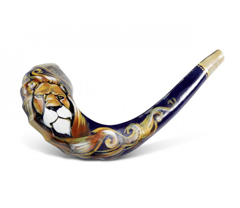 Hand Painted in Israel on a Rams Horn Shofar - Lion of Judah with Gold TintsHand Painted in Israel on a Rams Horn Shofar - Lion of Judah with Gold Tints