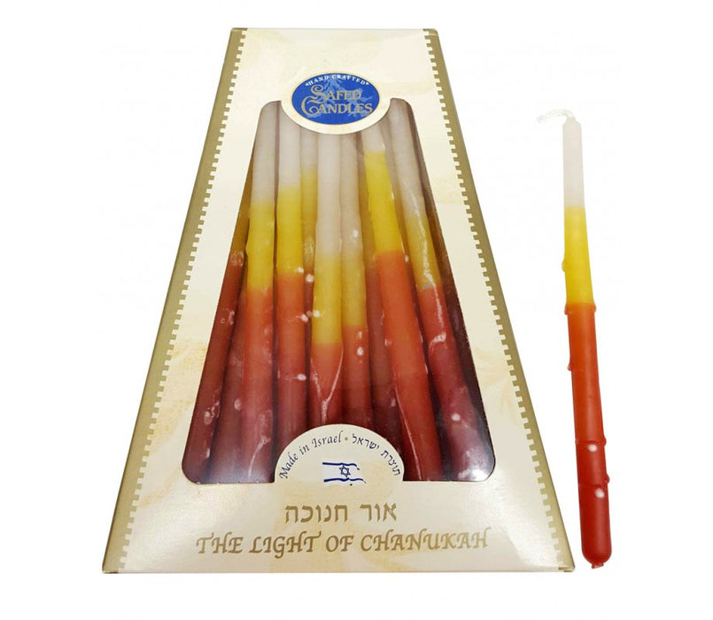 Handmade Dripless Hanukkah Candles - Bright Orange Yellow and WhiteHandmade Dripless Hanukkah Candles - Bright Orange Yellow and White