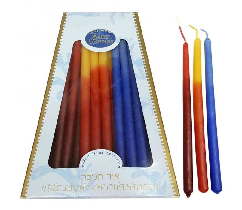 Handmade Safed Dripless Hanukkah Candles - Light Blue and Fire ColorsHandmade Safed Dripless Hanukkah Candles - Light Blue and Fire Colors