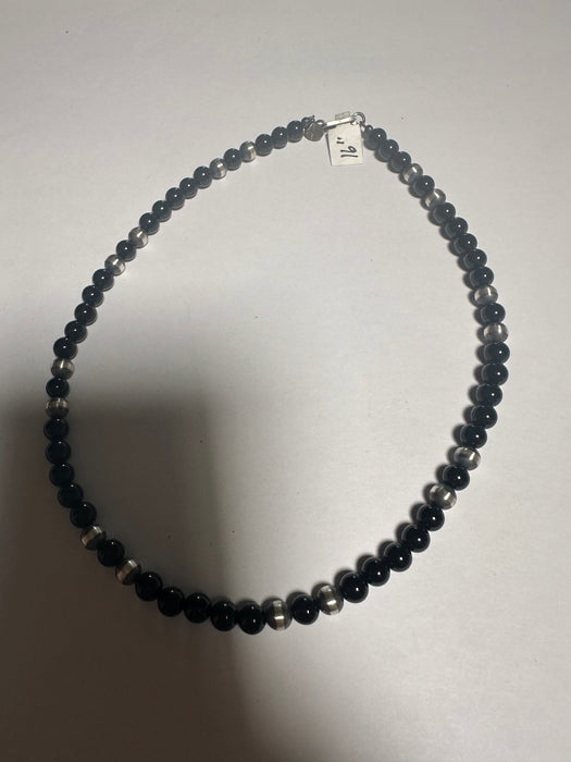 Navajo Pearl Sterling Silver & Black Onyx Beaded Necklace