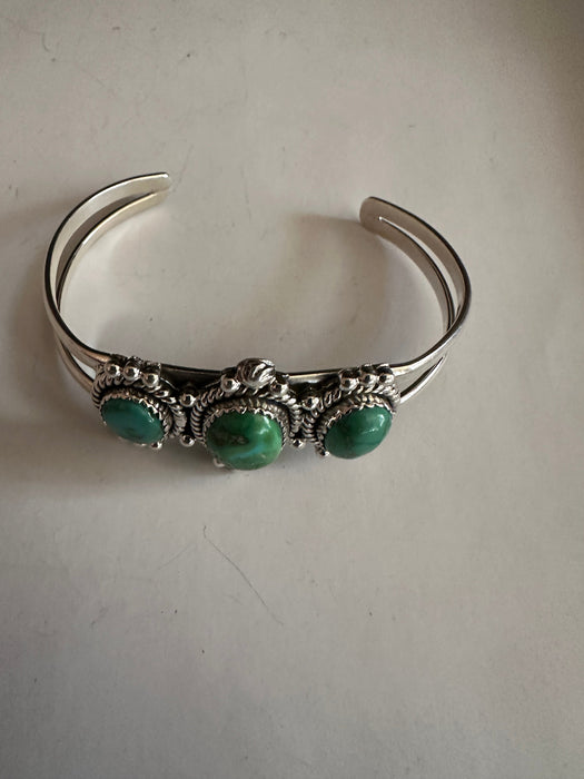 Handmade Sterling Silver & 3 Stone Sonoran Turquoise Adjustable Cuff Bracelet