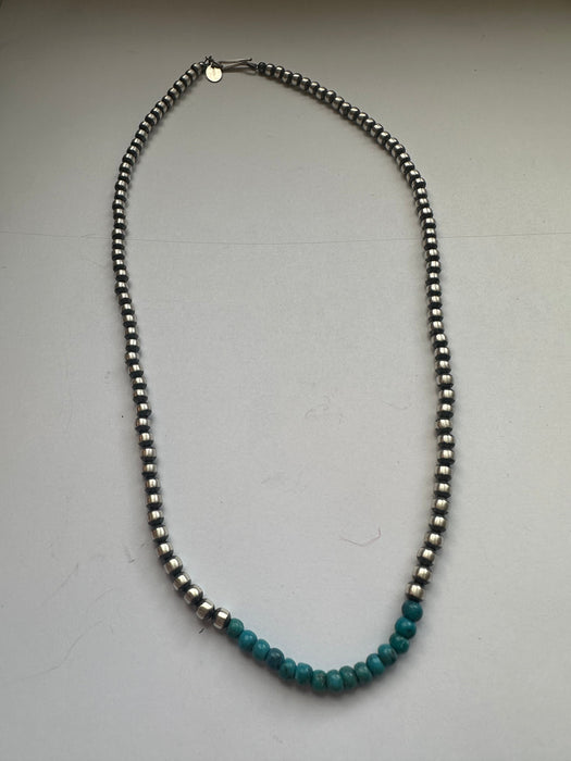 Cassidy Collection Navajo Dream Weaver  Turquoise & Sterling 4mm Beaded Necklace 18”