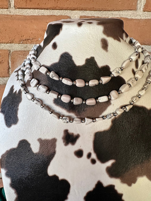 Navajo Sterling Silver & White Buffalo Beaded Necklace 16-20 Inch