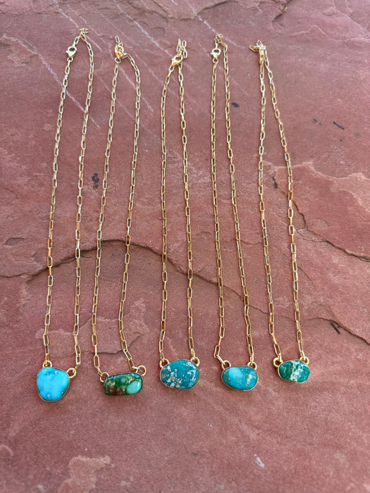 “The Golden Collection” THE JUPITER Handmade Natural Turquoise 14k Gold Plated Sterling Silver Necklace