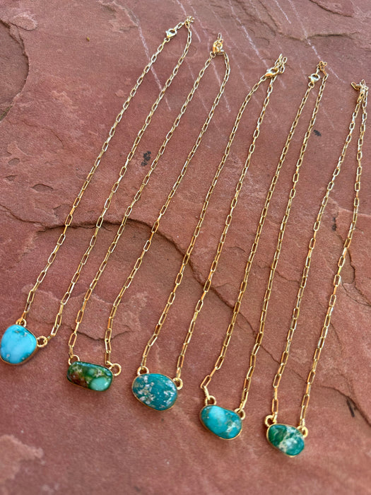 “The Golden Collection” THE JUPITER Handmade Natural Turquoise 14k Gold Plated Sterling Silver Necklace