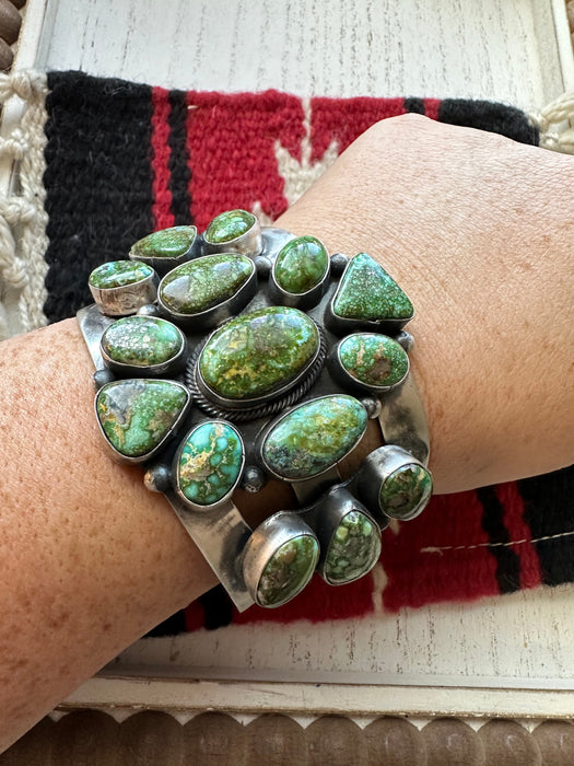 Navajo Sterling Silver & Sonoran Gold Turquoise Cuff Bracelet By B Johnson