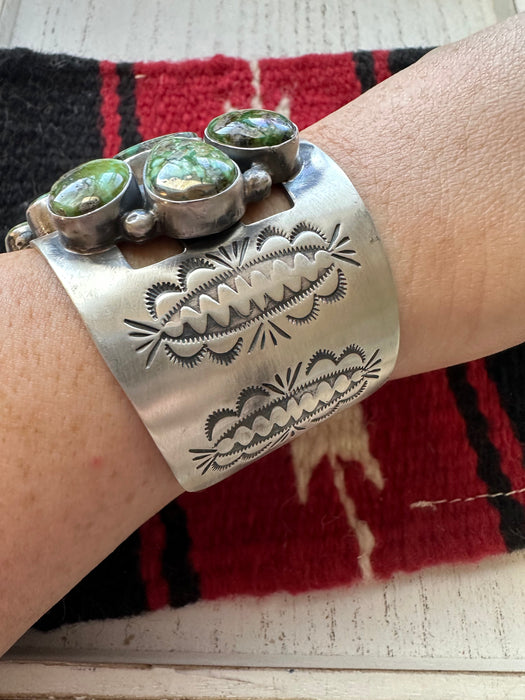 Navajo Sterling Silver & Sonoran Gold Turquoise Cuff Bracelet By B Johnson