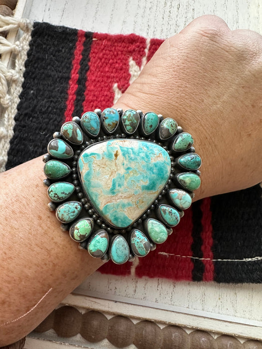 Navajo Sterling Silver & Turquoise Cuff Bracelet By B Yellowstone