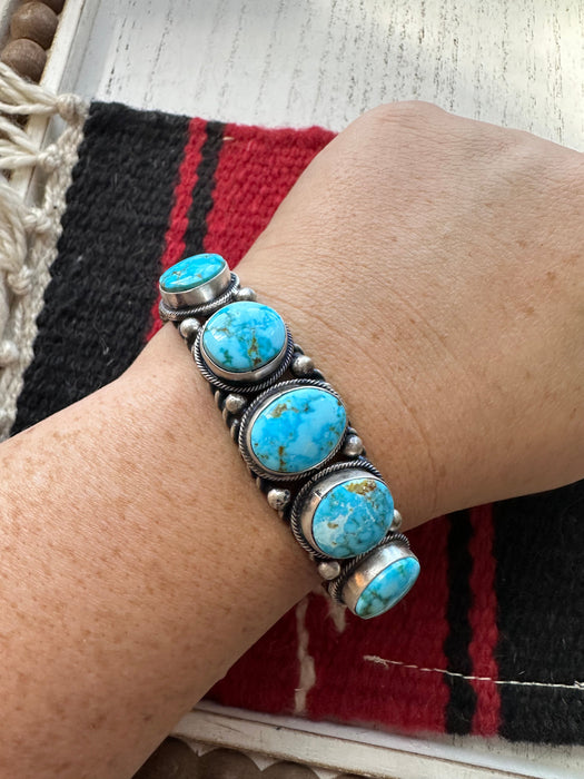 Navajo Sterling Silver & Turquoise 5 Stone Cuff Bracelet By B Johnson