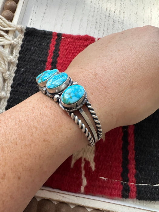 Navajo Sterling Silver & Turquoise 5 Stone Cuff Bracelet By B Johnson