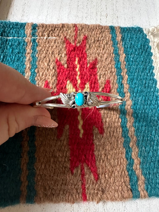 Navajo Single Stone Turquoise And Sterling Silver Adjustable Cuff Bracelet