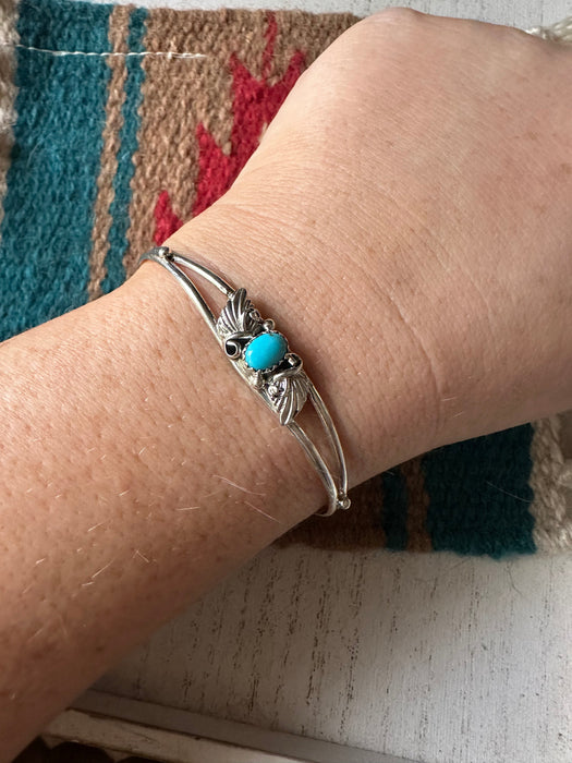 Navajo Single Stone Turquoise And Sterling Silver Adjustable Cuff Bracelet