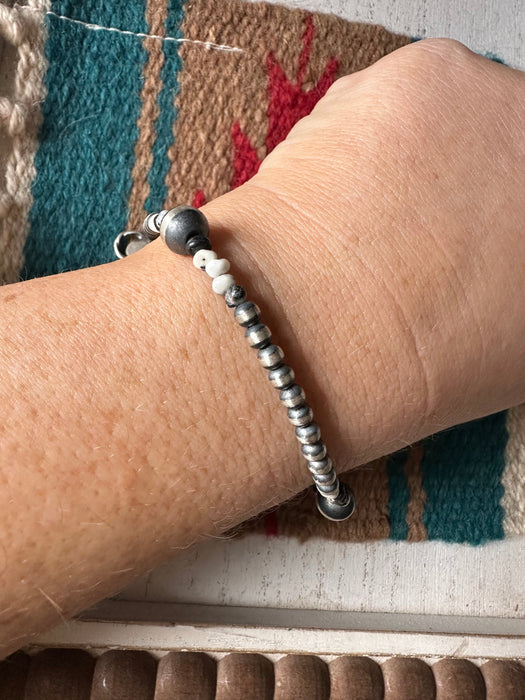 Navajo White Buffalo & Sterling Silver Pearl Beaded Bracelet