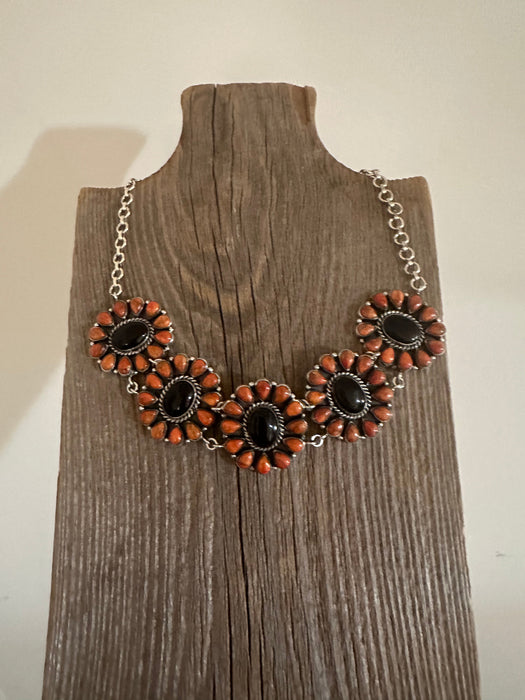 HALLOWEEN COLLECTION Nizhoni Black Onyx, Orange Mojave & Sterling Silver Necklace & Earring Set