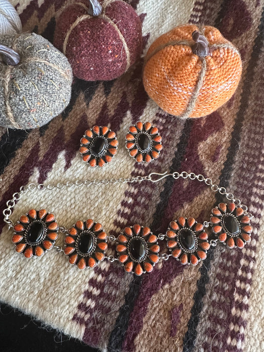 HALLOWEEN COLLECTION Nizhoni Black Onyx, Orange Mojave & Sterling Silver Necklace & Earring Set