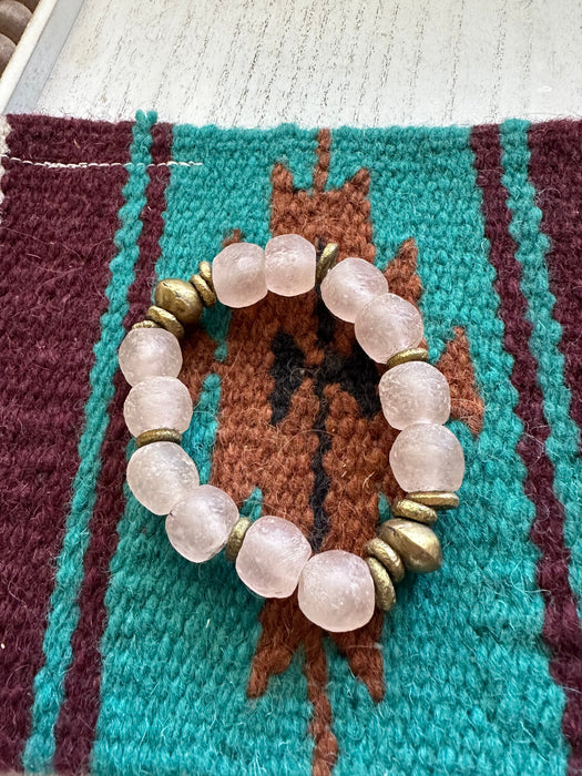 Handmade Recycled Glass Beaded Stretch Bracelet BLUSH