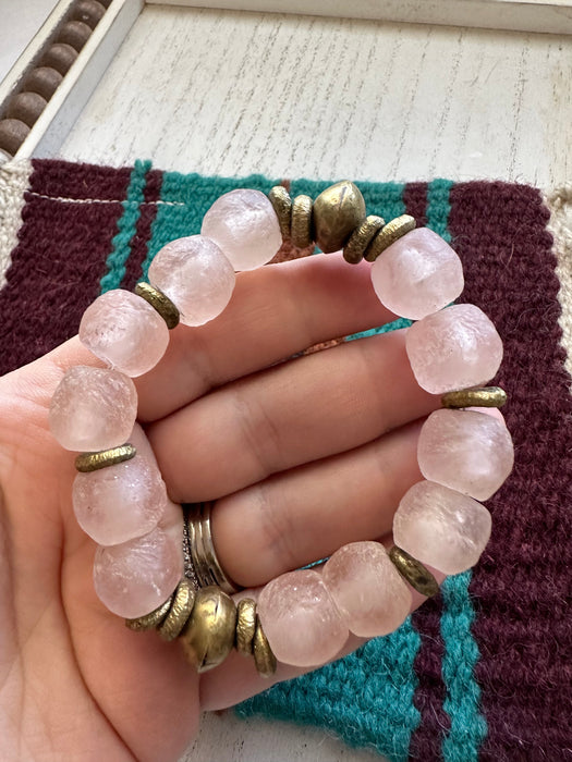 Handmade Recycled Glass Beaded Stretch Bracelet BLUSH