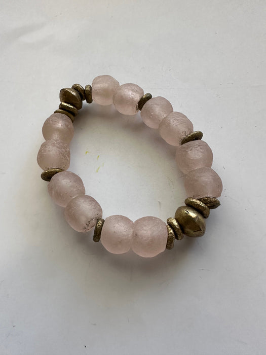 Handmade Recycled Glass Beaded Stretch Bracelet BLUSH