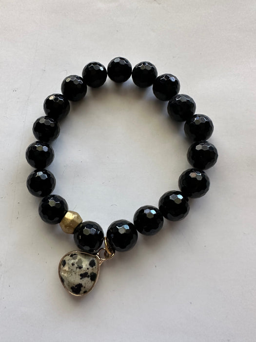 Handmade Beaded Stretch Bracelet Onyx Dalmatian Jasper