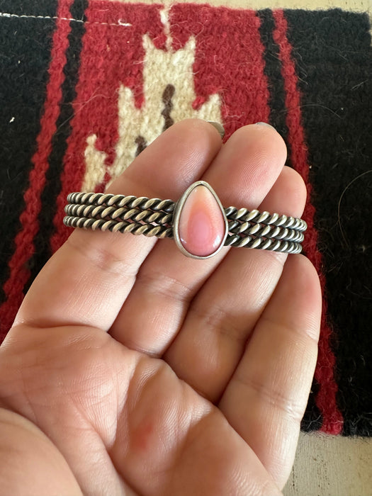 Navajo Tear Drop Pink Conch & Sterling Silver Adjustable Cuff Bracelet