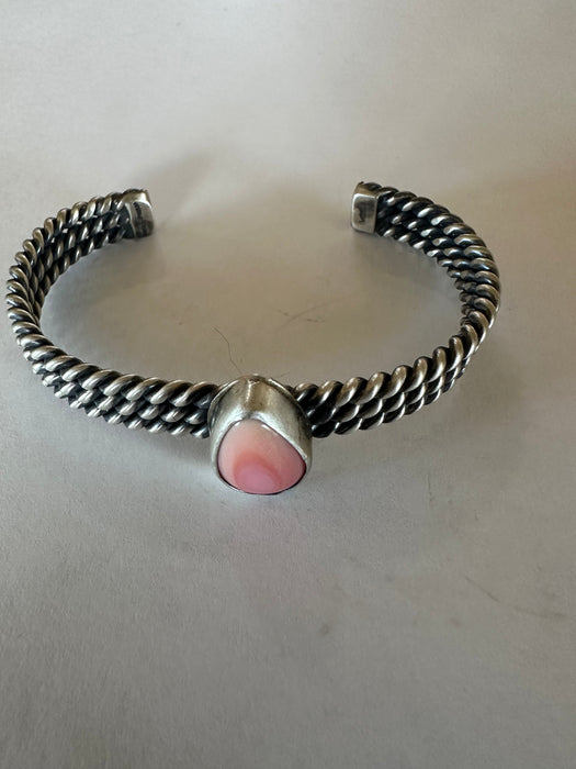 Navajo Tear Drop Pink Conch & Sterling Silver Adjustable Cuff Bracelet