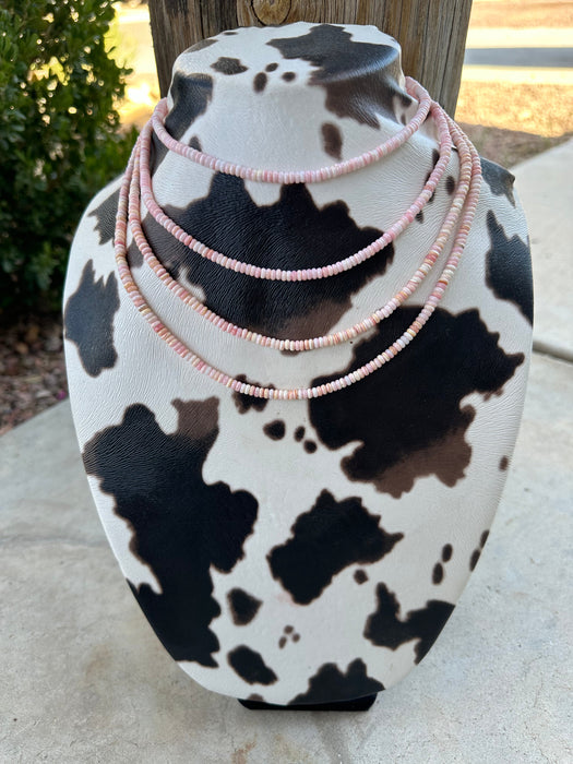 Navajo Sterling Silver & Queen Pink Conch Beaded Necklace 14-20inch