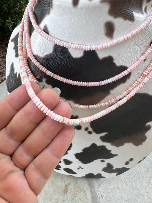 Navajo Sterling Silver & Queen Pink Conch Beaded Necklace 14-20inch