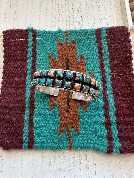 “Earth’s Treasures” Handmade Blue Mojave & Sterling Silver Adjustable 2 Row Cuff Bracelet