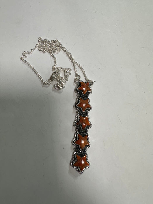 Handmade Orange Mojave & Sterling Silver Drop Necklace