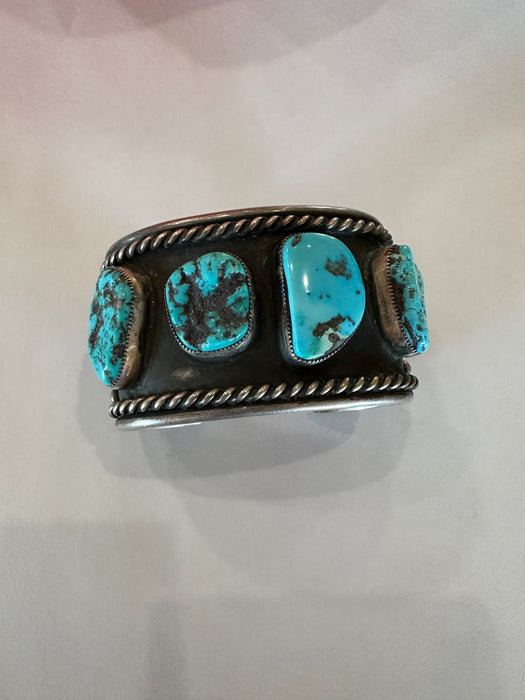 Navajo Old Pawn Natural Kingman Turquoise & Sterling Silver Cuff Bracelet