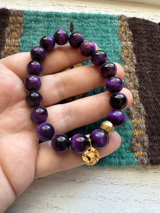 Handmade Beaded Purple Stretch Bracelet