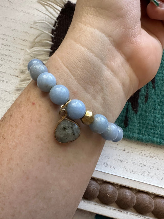 Handmade Beaded Blue Stretch Bracelet