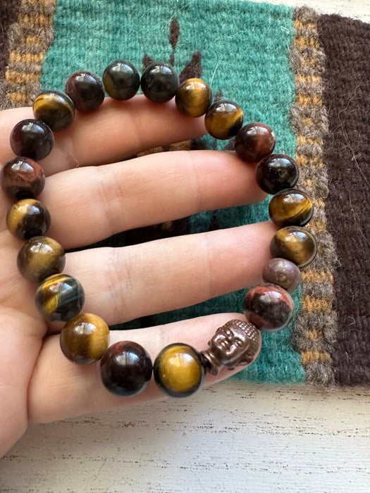 Handmade Beaded Brown Tigers Eye Stretch Bracelet