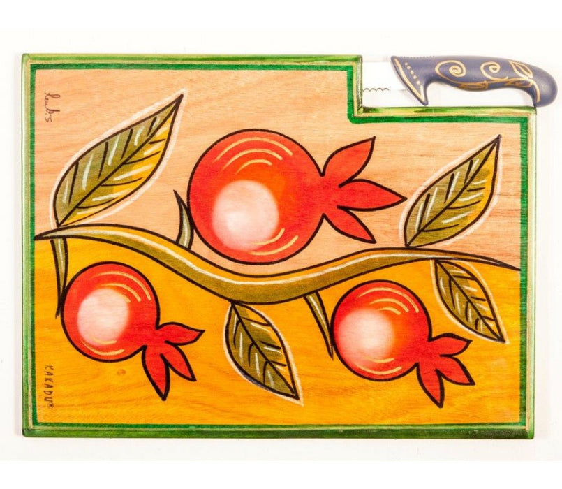 Kakadu Hand Painted Challah Board and Knife PomegranatesKakadu Hand Painted Challah Board and Knife Pomegranates