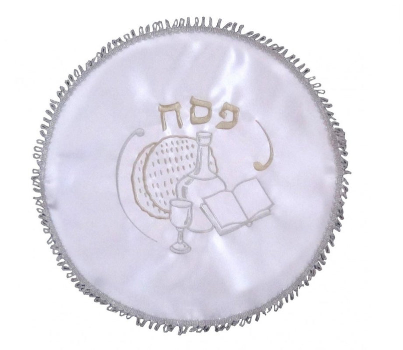 Passover Matzah Cover with Seder Design - Gold and Silver Embroidery