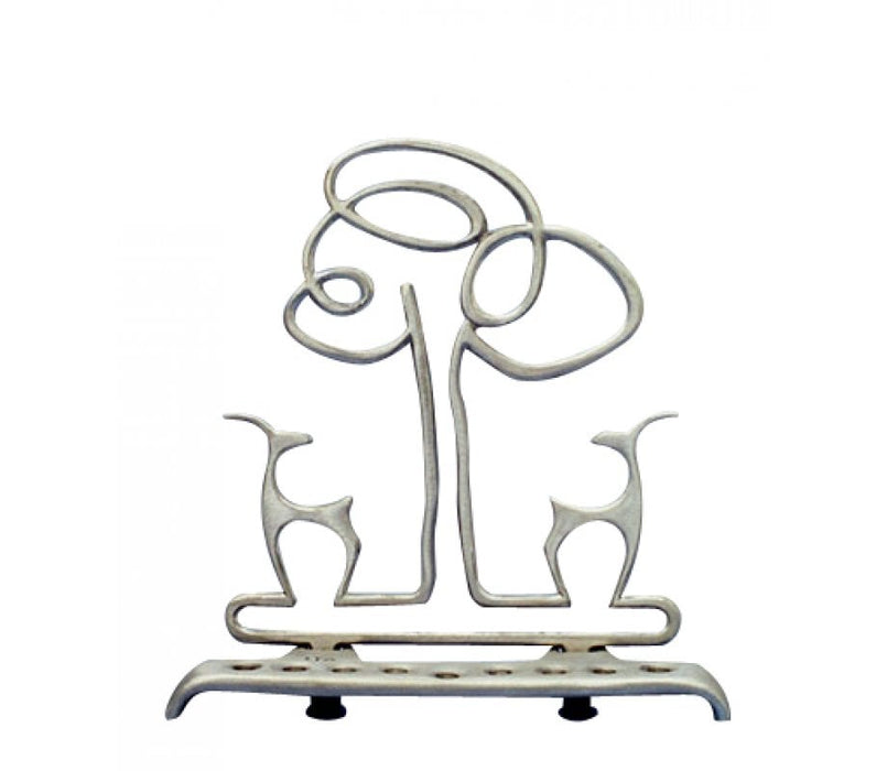 Shraga Landesman Aluminum Hanukkah Menorah - Gazelles and TreeShraga Landesman Aluminum Hanukkah Menorah - Gazelles and Tree