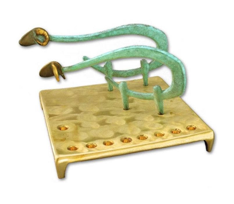 Shraga Landesman Brass Square Base Hanukkah Menorah - Sheep and RamShraga Landesman Brass Square Base Hanukkah Menorah - Sheep and Ram