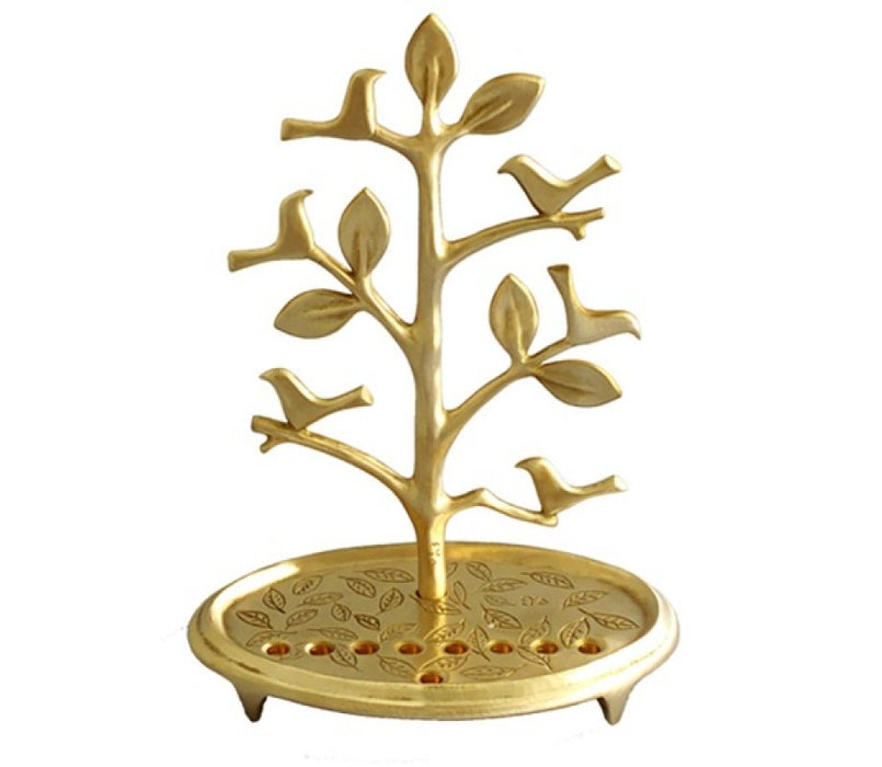 Shraga Landesman Circular Base Hanukkah Menorah Tree with Birds - BrassShraga Landesman Circular Base Hanukkah Menorah Tree with Birds - Brass