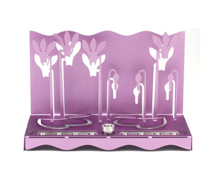 Shraga Landesman Hanukkah Menorah Slender Cyclamen Flowers - VioletShraga Landesman Hanukkah Menorah Slender Cyclamen Flowers - Violet