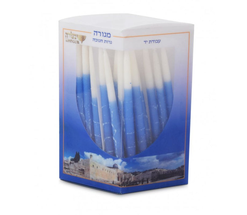 Slender Handmade Dripless Chanukah Candles Blue and WhiteSlender Handmade Dripless Chanukah Candles Blue and White