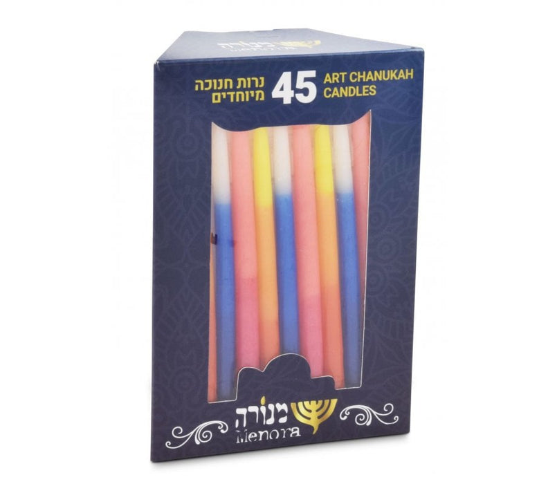 Slender Handmade Dripless Chanukah Candles Mixed ColorsSlender Handmade Dripless Chanukah Candles Mixed Colors