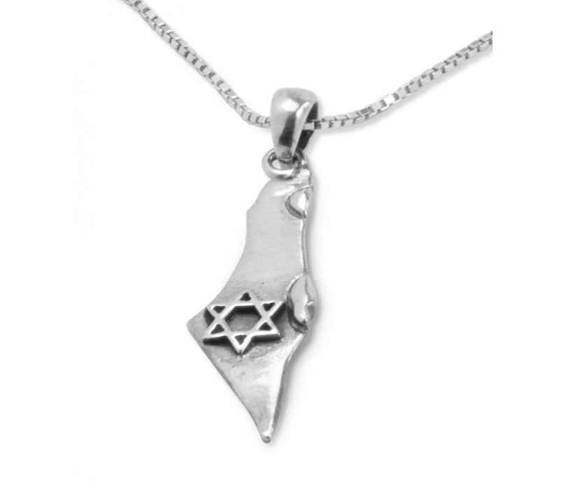 Star of David on Outline of Israel - 925 Sterling Silver Necklace PendantStar of David on Outline of Israel - 925 Sterling Silver Necklace Pendant